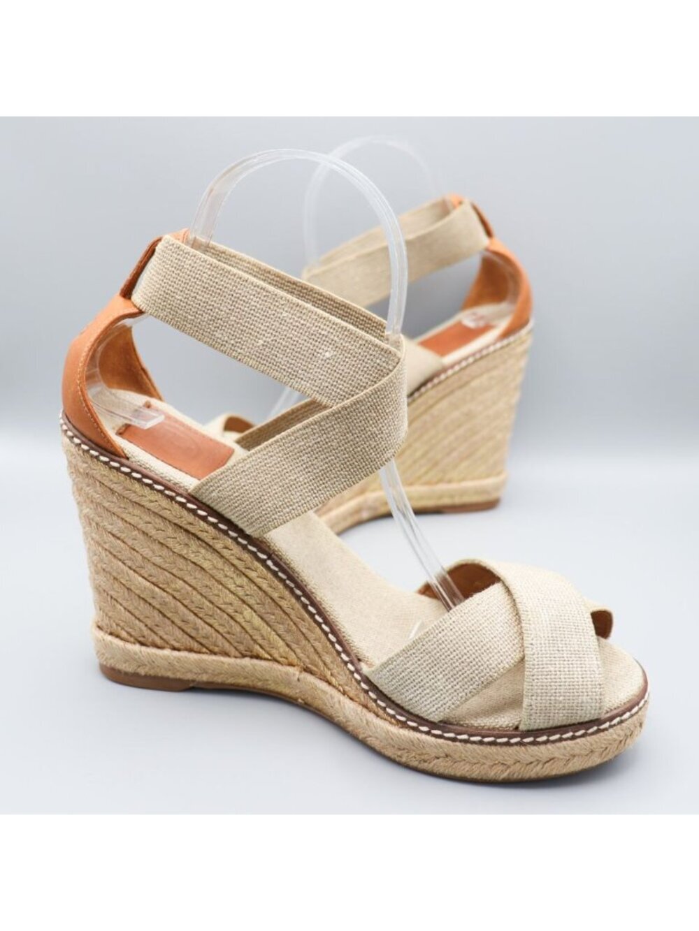 Tory Burch Frieda Platform Wedge Espadrille Sandals Beige Elastic Straps 9.5 B - Picture 8 of 16